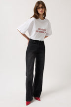 Stitch Detail Wide Leg Black Jeans