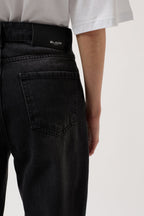Stitch Detail Wide Leg Black Jeans