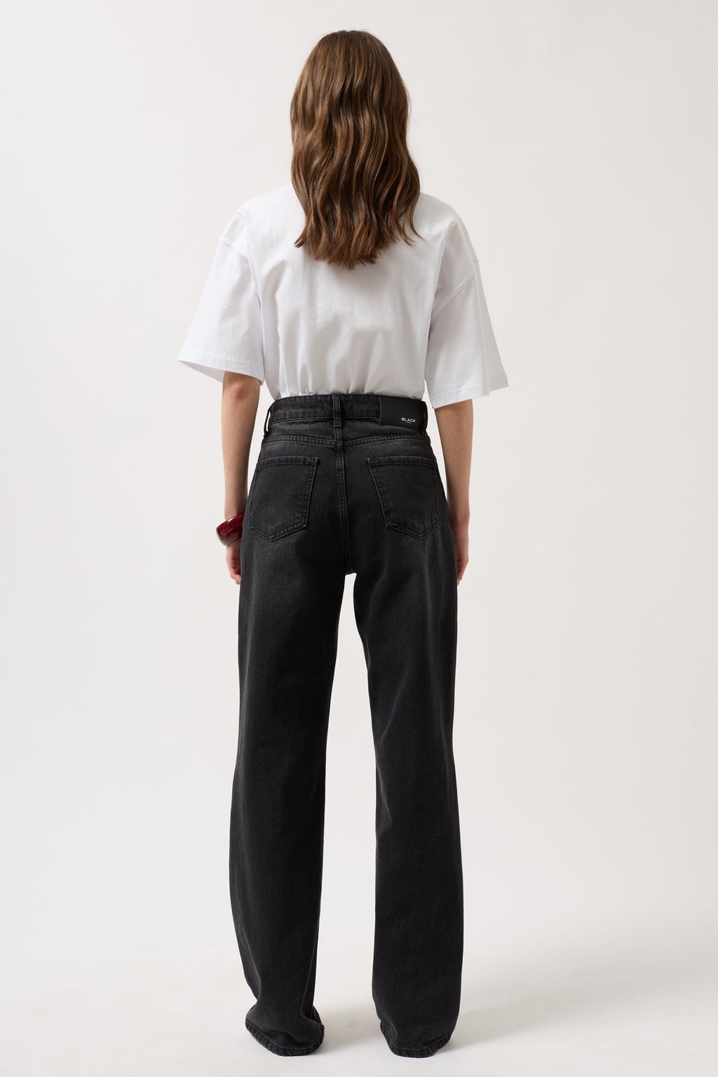 Stitch Detail Wide Leg Black Jeans
