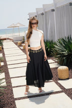 Stitch Detail Maxi Black Skirt