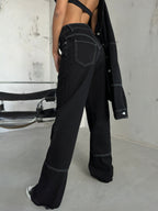 Stitch Detail Oversize Black Jeans
