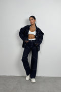 Stitch Detail Oversize Navy Jeans