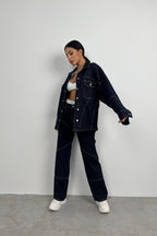 Stitch Detail Oversize Navy Jeans