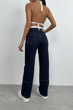 Stitch Detail Oversize Navy Jeans