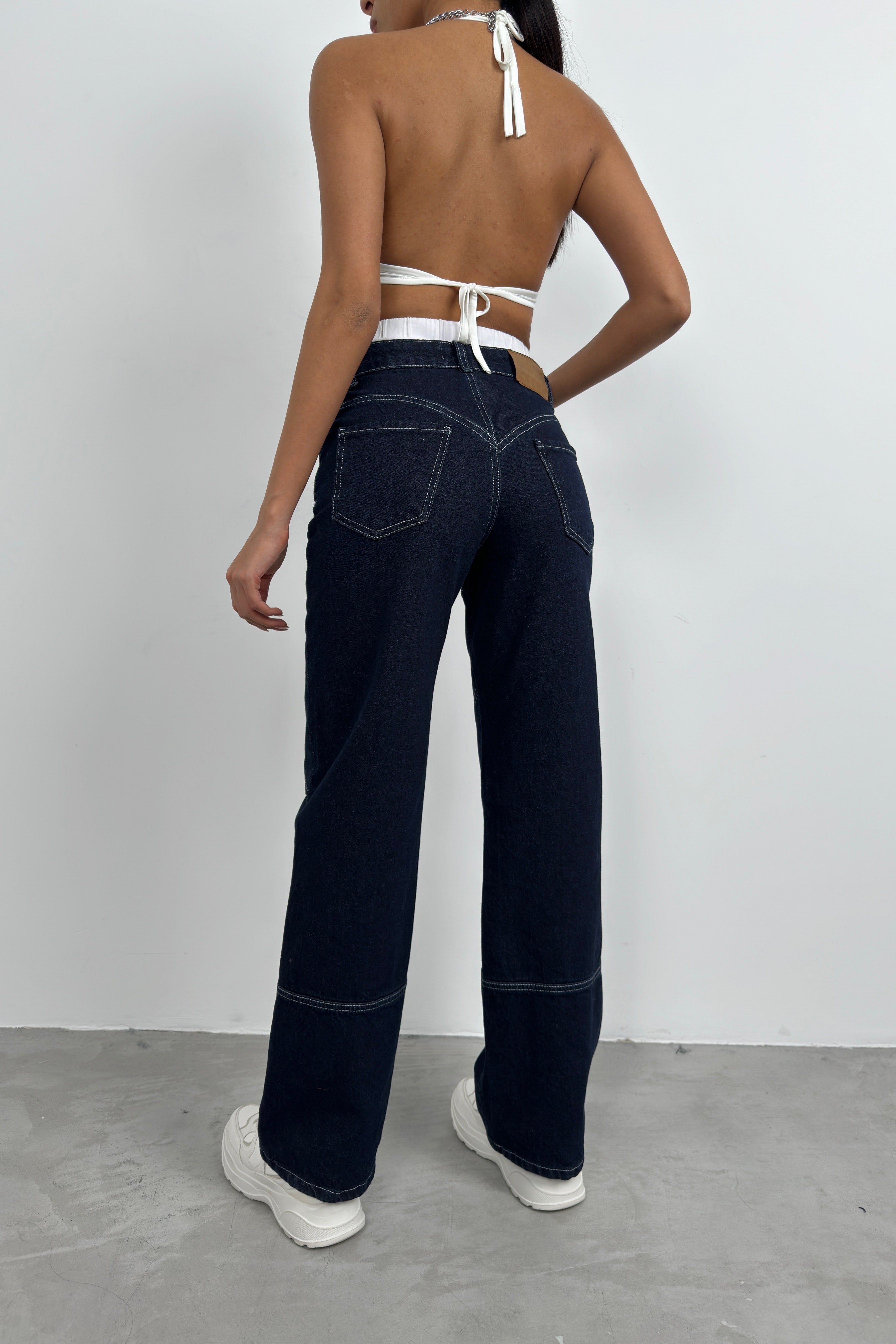 Stitch Detail Oversize Navy Jeans