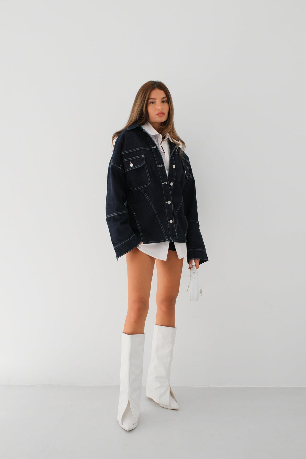 Stitch Detail Oversize Navy Denim Jacket