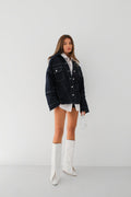 Stitch Detail Oversize Navy Denim Jacket