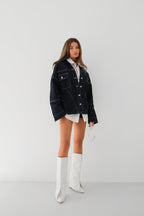 Stitch Detail Oversize Navy Denim Jacket