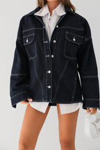 Stitch Detail Oversize Navy Denim Jacket