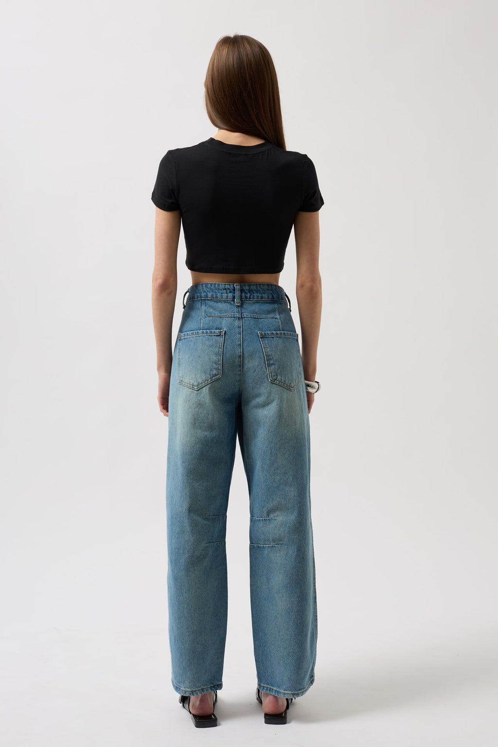 Stitch Detail Wide Leg Blue Jeans