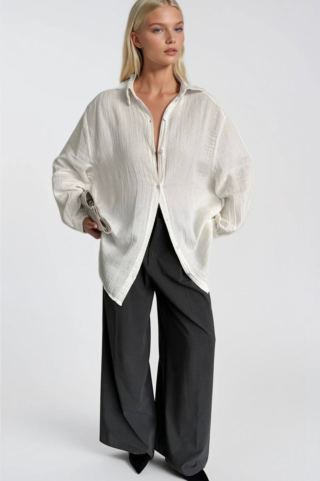 Textured White Oversize Shirt