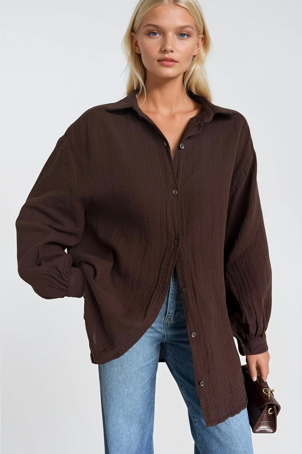 Textured Brown Oversize Shirt
