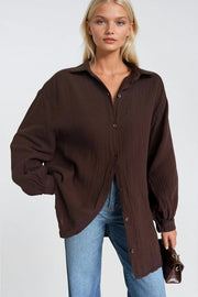 Textured Brown Oversized Shirt