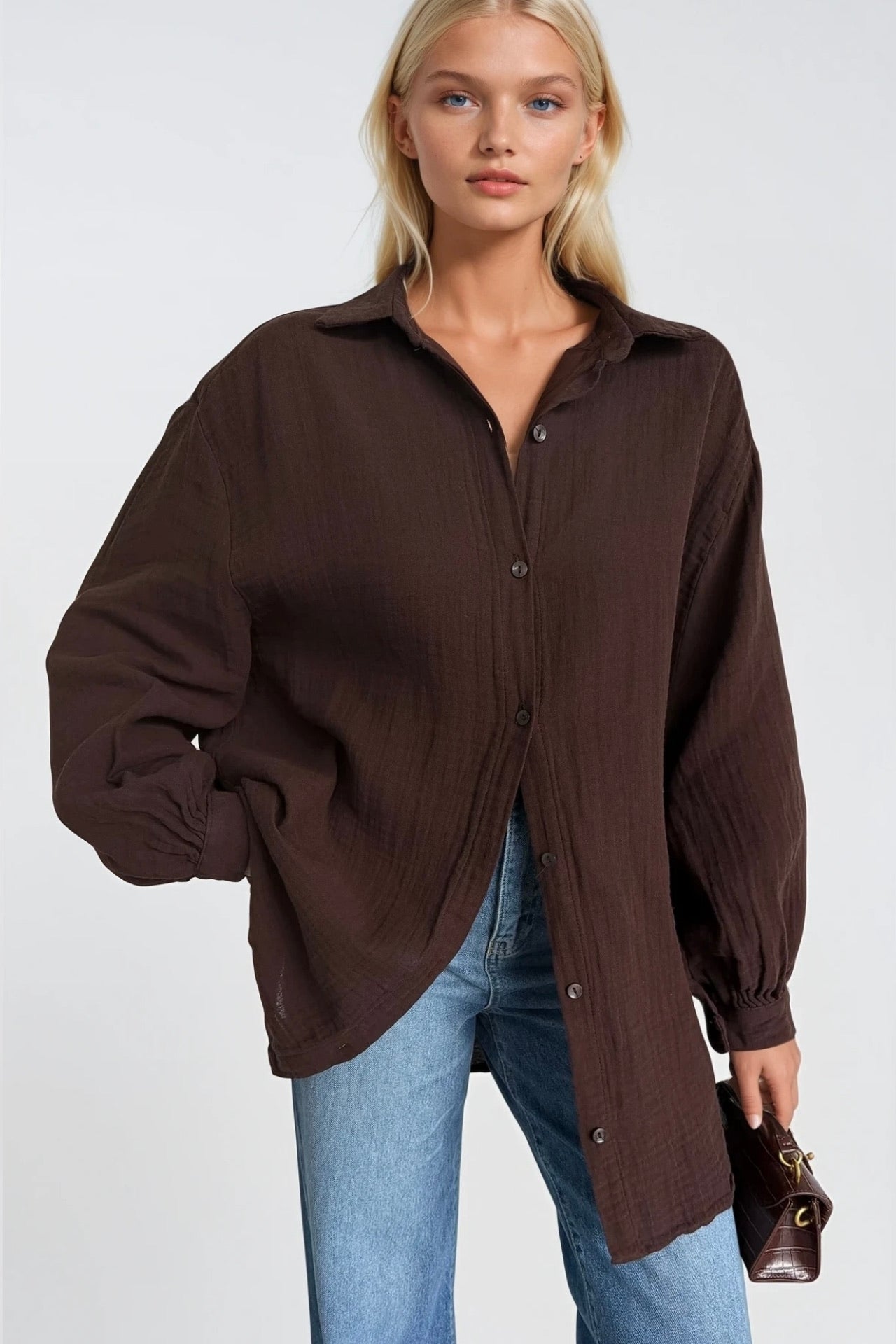 Textured Brown Oversize Shirt