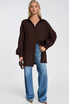 Textured Brown Oversize Shirt