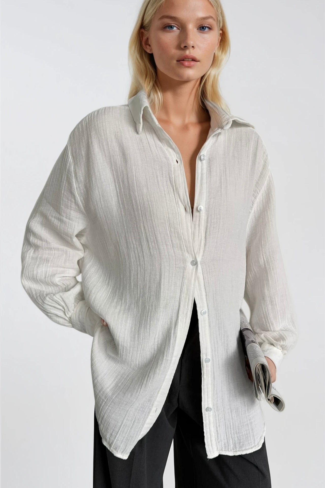 Textured White Oversize Shirt