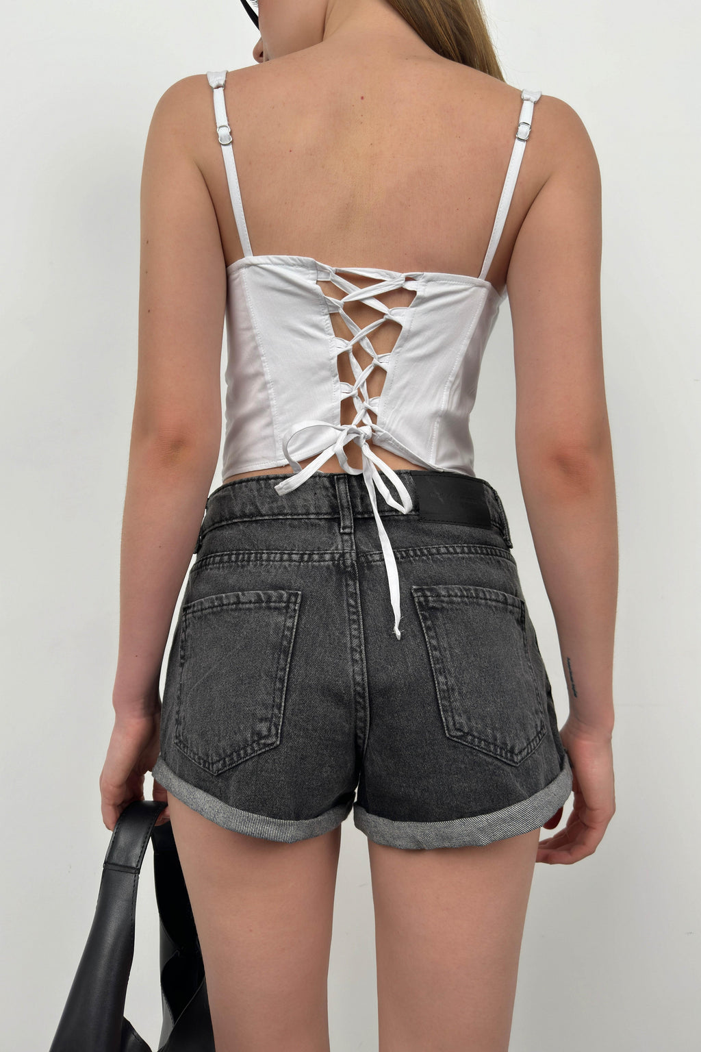 Double Cuff Black Denim Shorts