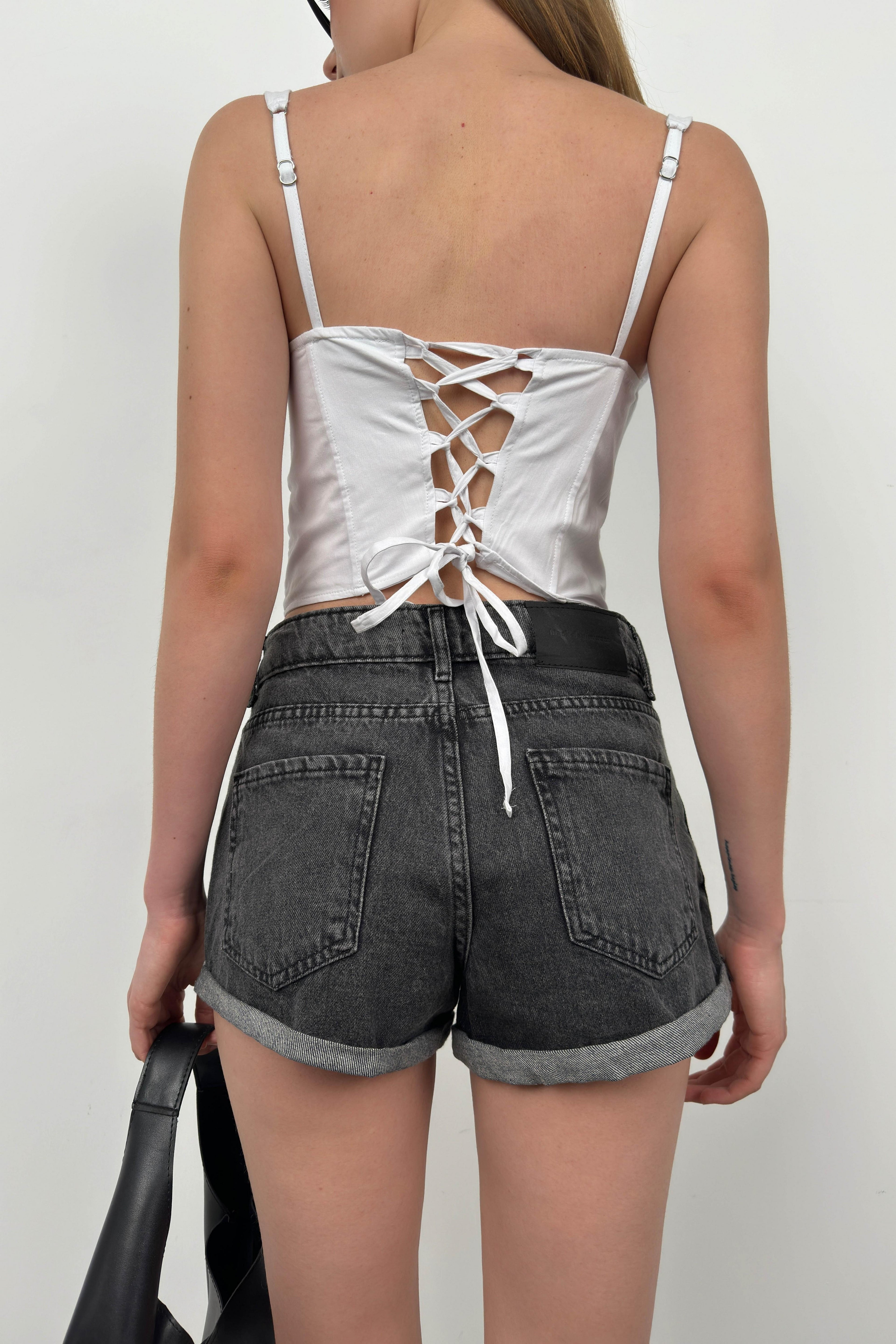 Double Cuff Black Denim Shorts
