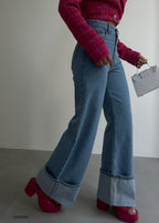 Double Cuff Flared Jean