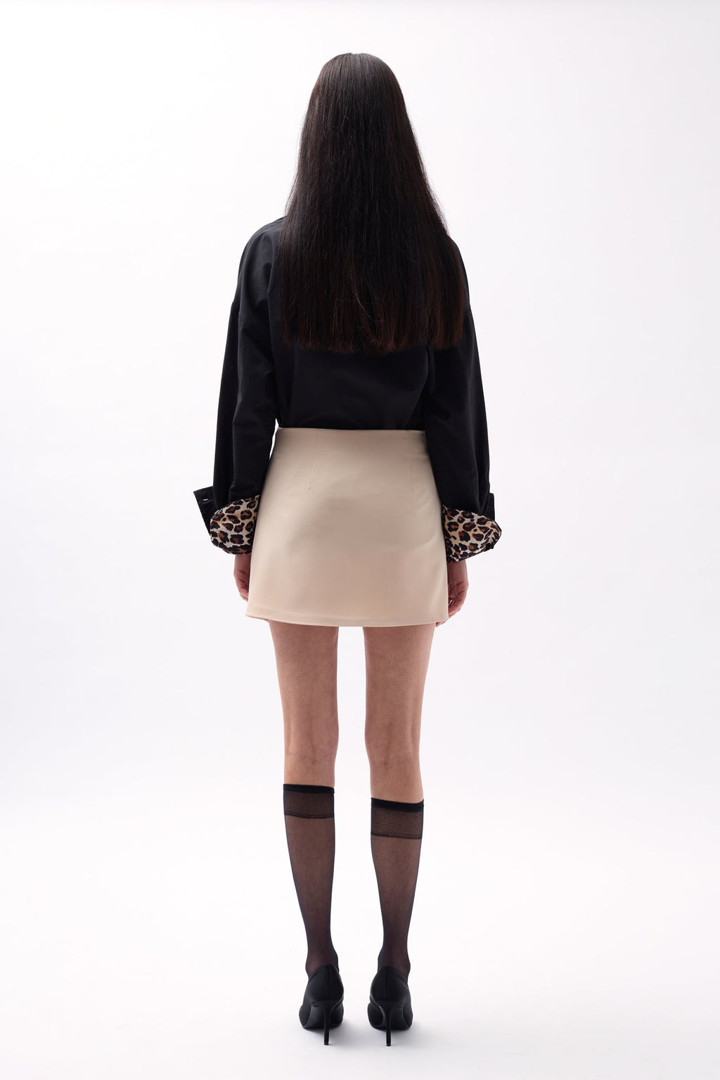 Button Detail Wrap Mini Beige Skirt