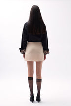 Button Detail Wrap Mini Beige Skirt
