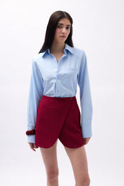 Button Detail Wrap Mini Claret Burgundy Skirt