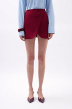 Button Detail Wrap Mini Burgundy Skirt