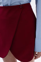 Button Detail Wrap Mini Burgundy Skirt