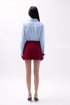 Button Detail Wrap Mini Burgundy Skirt