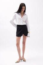 Button Detail Wrap Mini Black Skirt