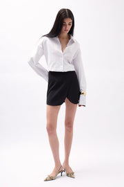 Button Detail Wrap Mini Black Skirt