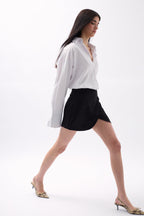 Button Detail Wrap Mini Black Skirt