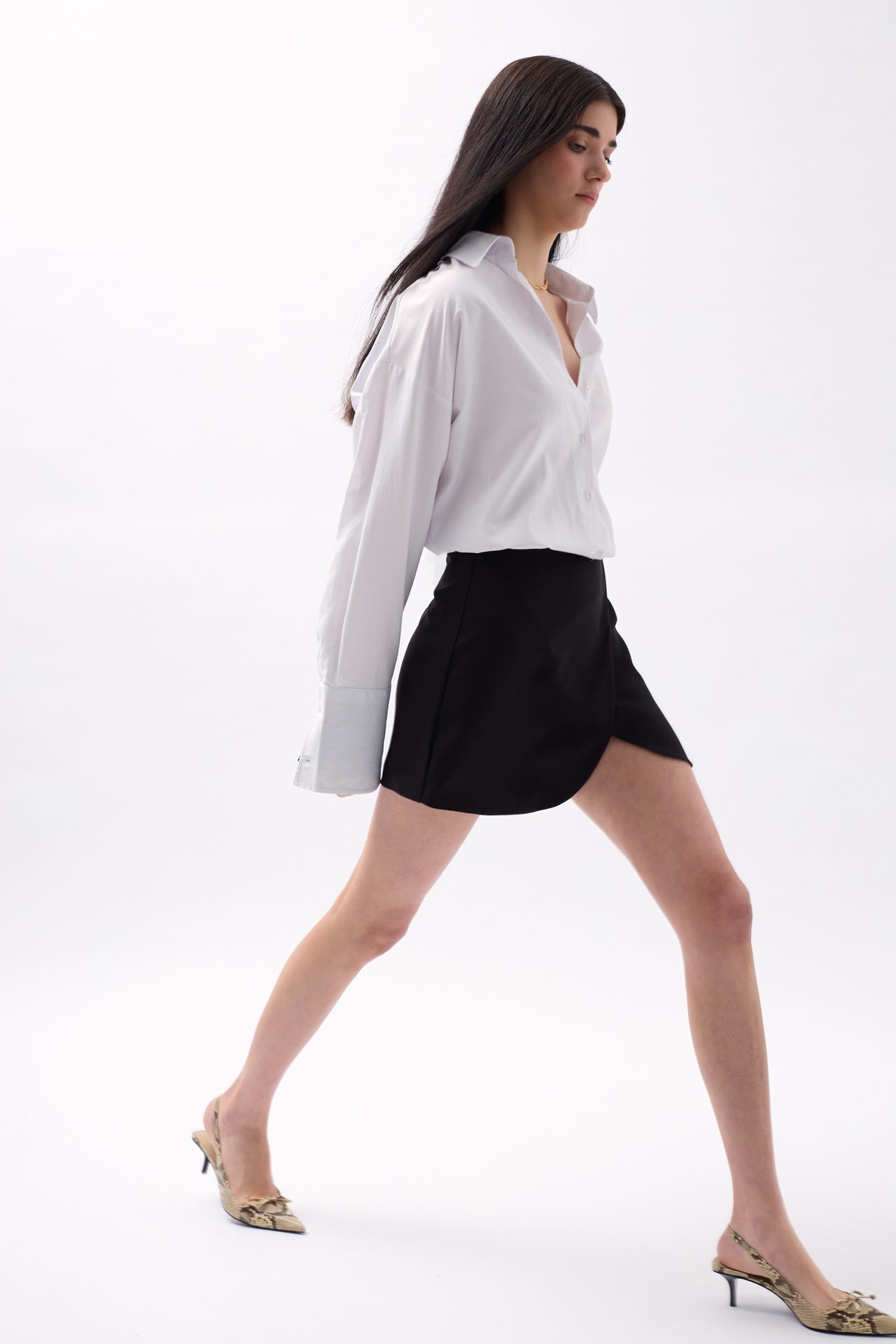 Button Detail Wrap Mini Black Skirt