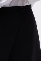 Button Detail Wrap Mini Black Skirt
