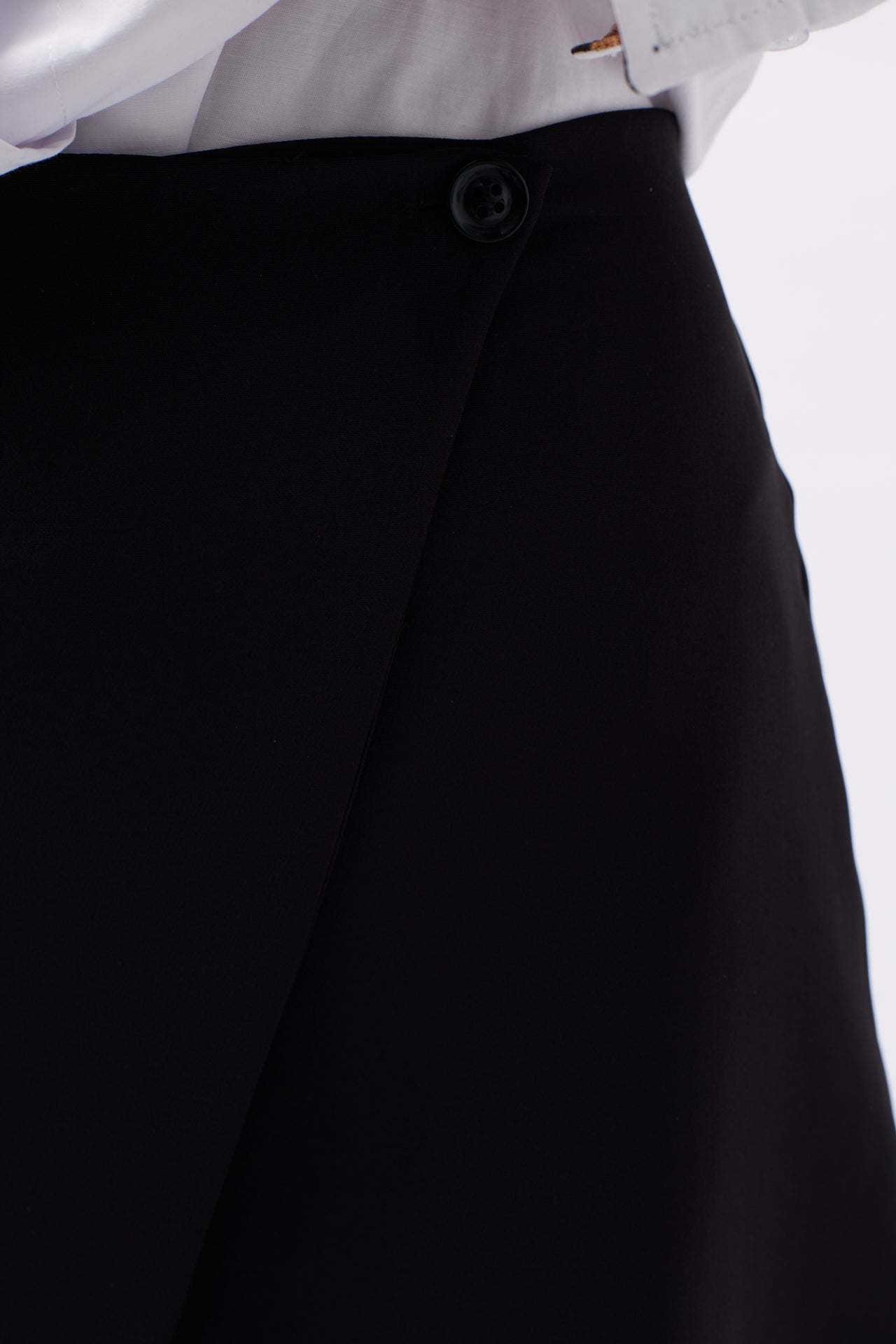 Button Detail Wrap Mini Black Skirt