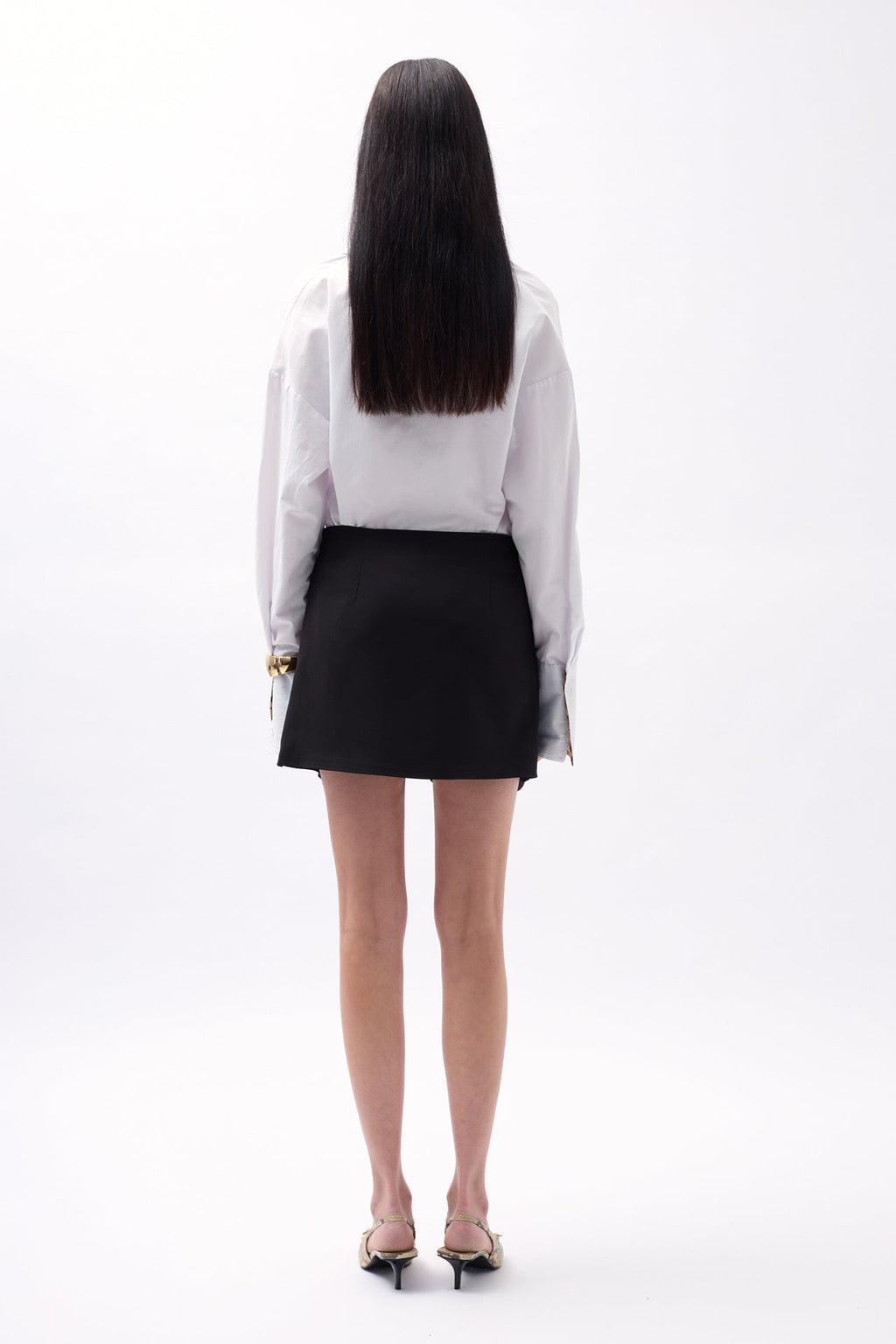 Button Detail Wrap Mini Black Skirt