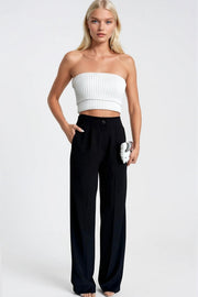 Button Detail Basic Black Palazzo Trousers