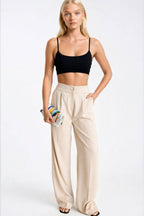 Button Detail Basic Stone Palazzo Pants