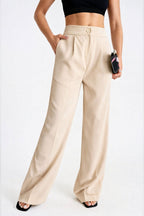 Button Detail Basic Stone Palazzo Pants