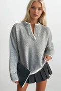 Button Detail Basic Gray Knit Sweater