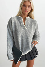 Button Detail Basic Gray Knit Sweater