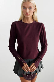 Button Detail Bicycle Neck Burgundy Blouse