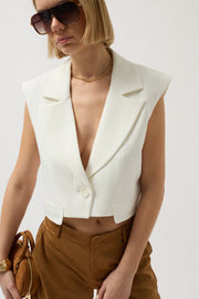 White Vest with Button Detail Pocket