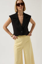 Button Detail Pocket Black Vest