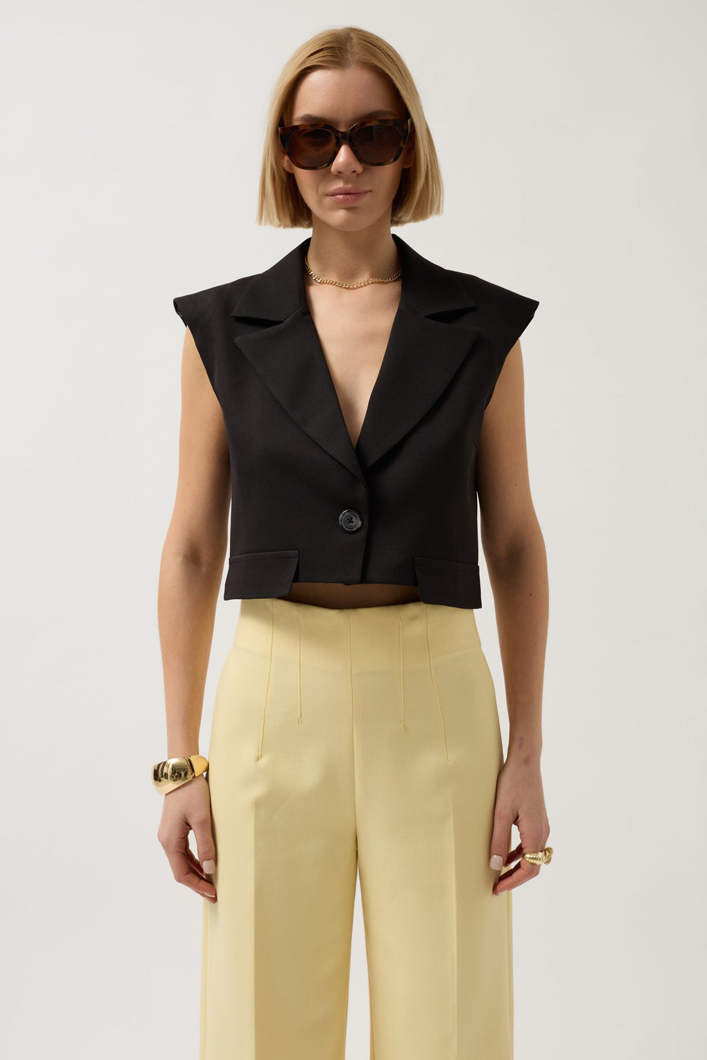 Button Detail Pocket Black Vest