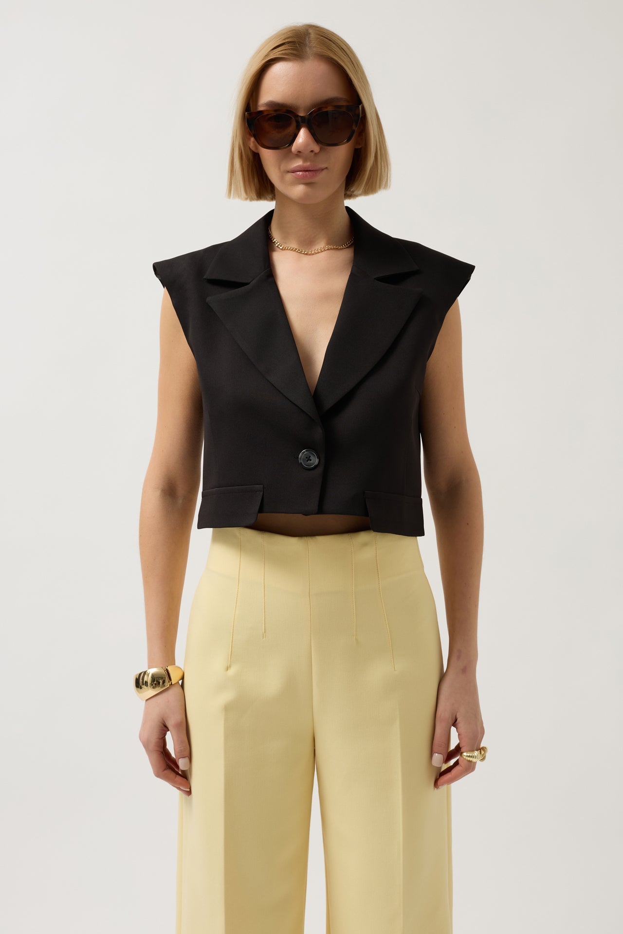 Button Detail Pocket Black Vest