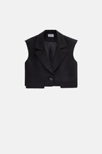 Button Detail Pocket Black Vest