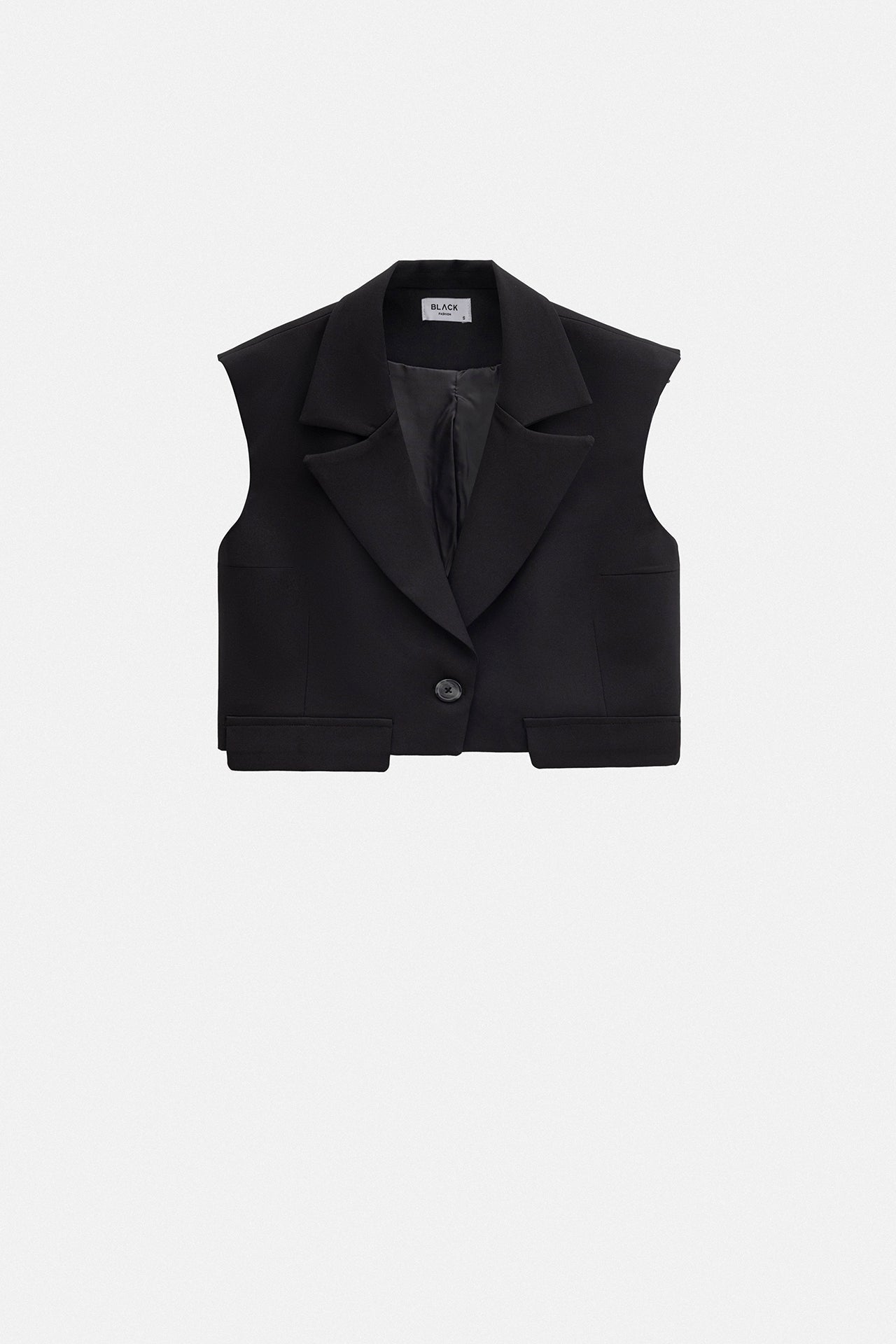 Button Detail Pocket Black Vest