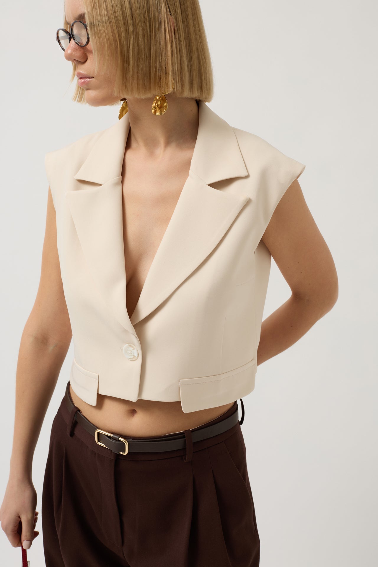 Button Detail Pocket Stone Vest