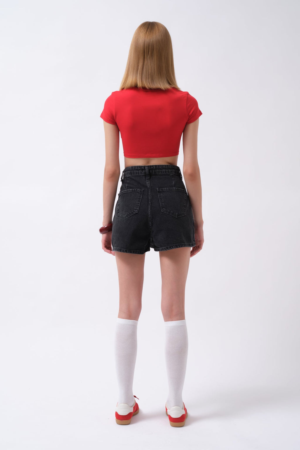 Button Detail Denim Mini Black Skirt